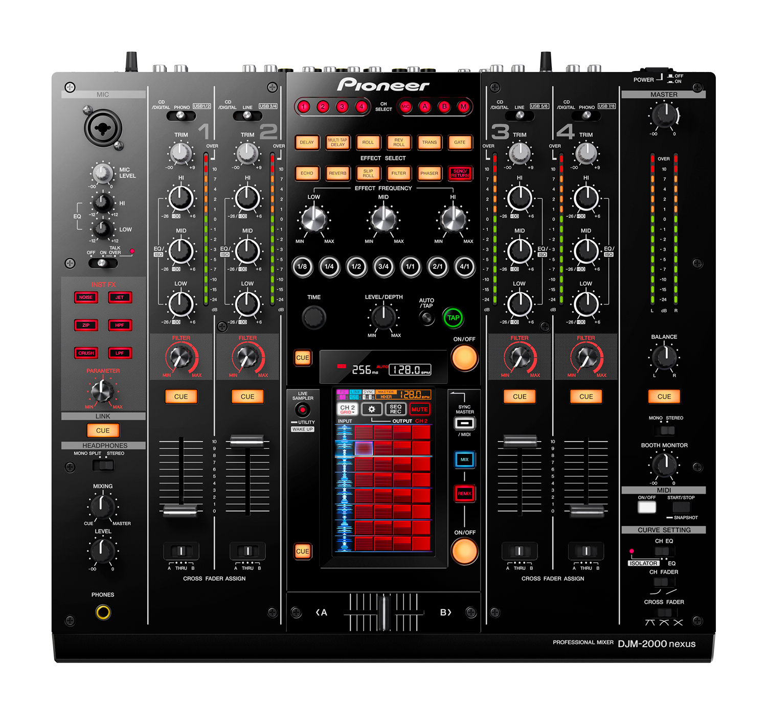 The DJM-2000NXS boasts LAN terminals for connecting up to 4 multiple players 2 and up to 2 PCs at the same time, Built-in USB audio interface that can assign audio systems of up to 4 systems to each channel from a single PC, Switchable 3 band EQ and 3 band ISOLATER on each channel (control from +6 dB to -26 dB with EQ, and +6 dB to -8 dB with ISOLATER), Digital input terminals on each channel that allow audio signals to be input without affecting sound quality, Talk Over that lowers the volume of tracks automatically when there is a signal input via the microphone, Peak Level Meter on all channels that allow the input level input to each channel to be checked in an instant, Cross Fader Assign to assign cross faders flexibly to each channel input, Fader Curve Adjust function that allows the cross fader and channel fader curve to be changed, Environmentally-friendly Auto Standby Function that switches the power to standby mode when there is no operation or input for a certain period of time, Pioneer DJ CD player can be used for fader, start or play functions via a link to the fader control using a PRO DJ LINK connection or a control cable, Convenient for club or studio as it is, dimensions 430 x 404 x 108mm , Call +91 9844701999 to rent it for your next gig!